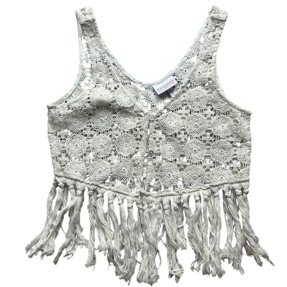SHYANNE Crochet Fringe Cream Top - Picture 2 of 7